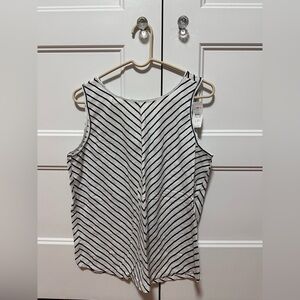 LOFT Black and White Diagonal Striped Tank Top